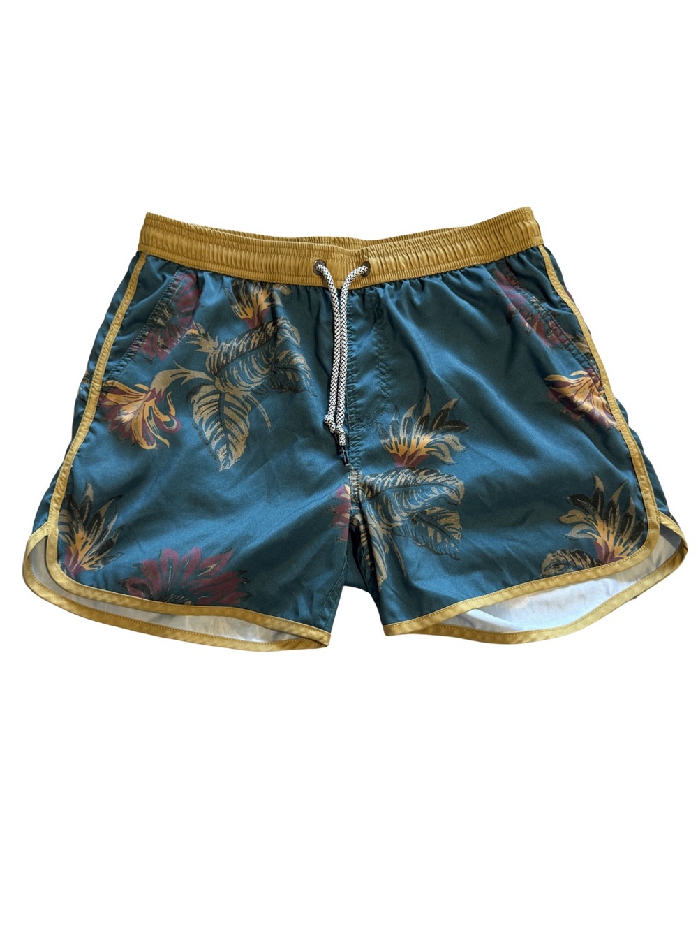 Maamgic Men's Teal Floral Swim/Shorts with Gold Trim